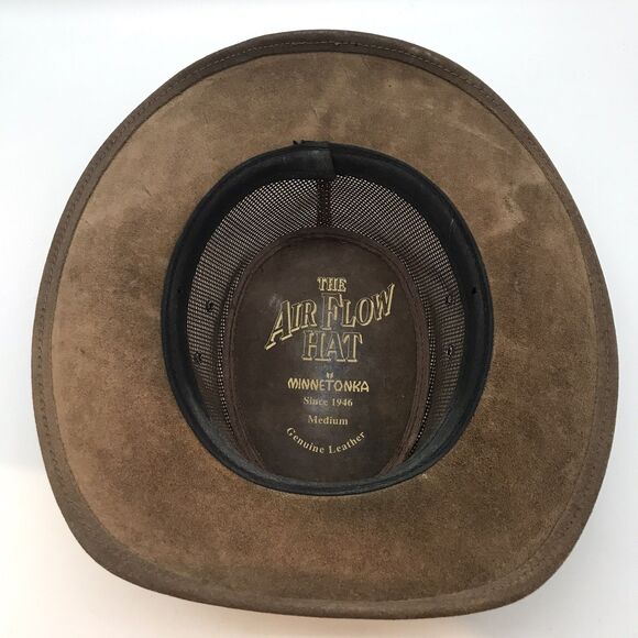 Minnetonka The Air Flow Hat Mens M Brown Leather Outback Safari Rustic Headwear - Picture 7 of 10